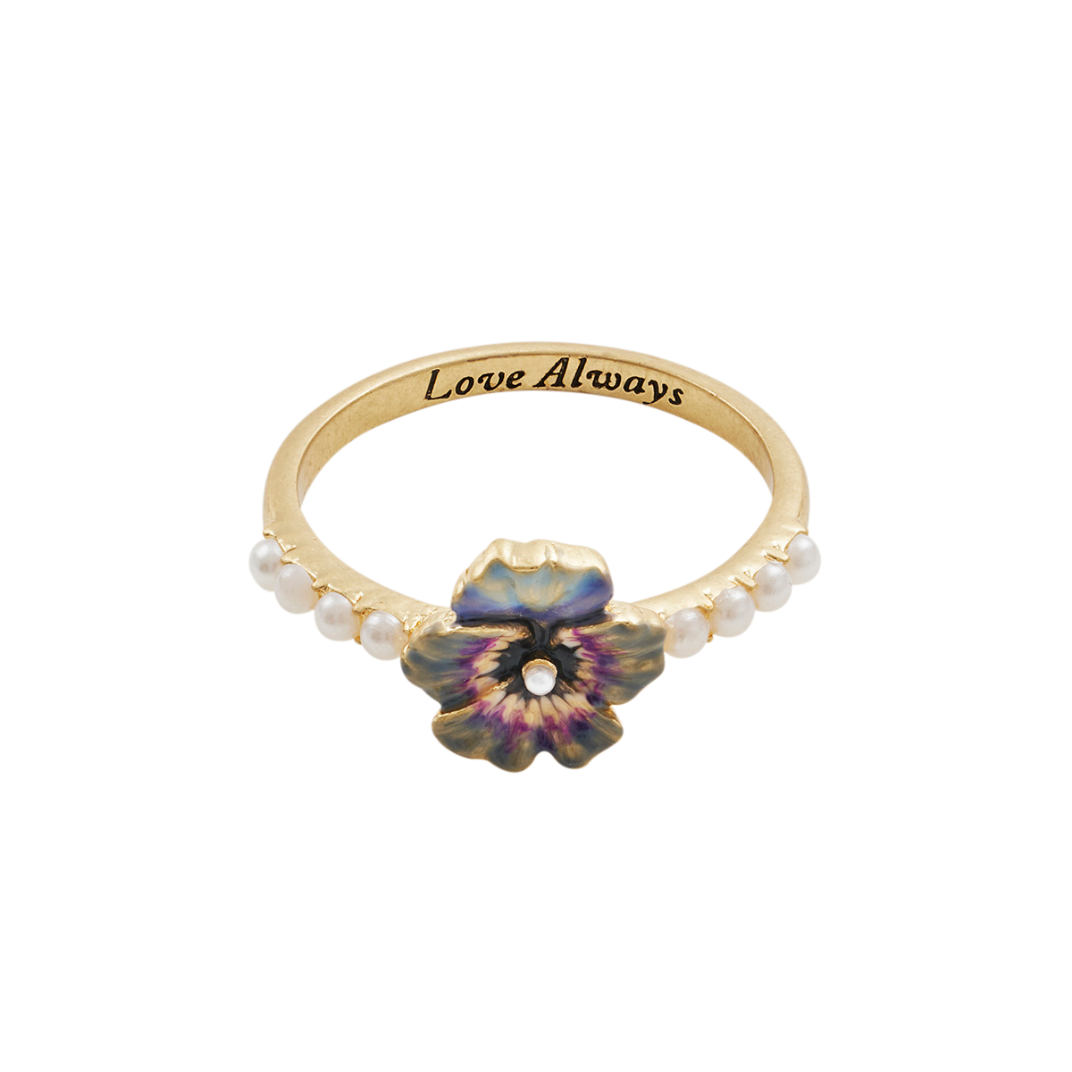 Pansy Pearl Ring shown at an angle on white