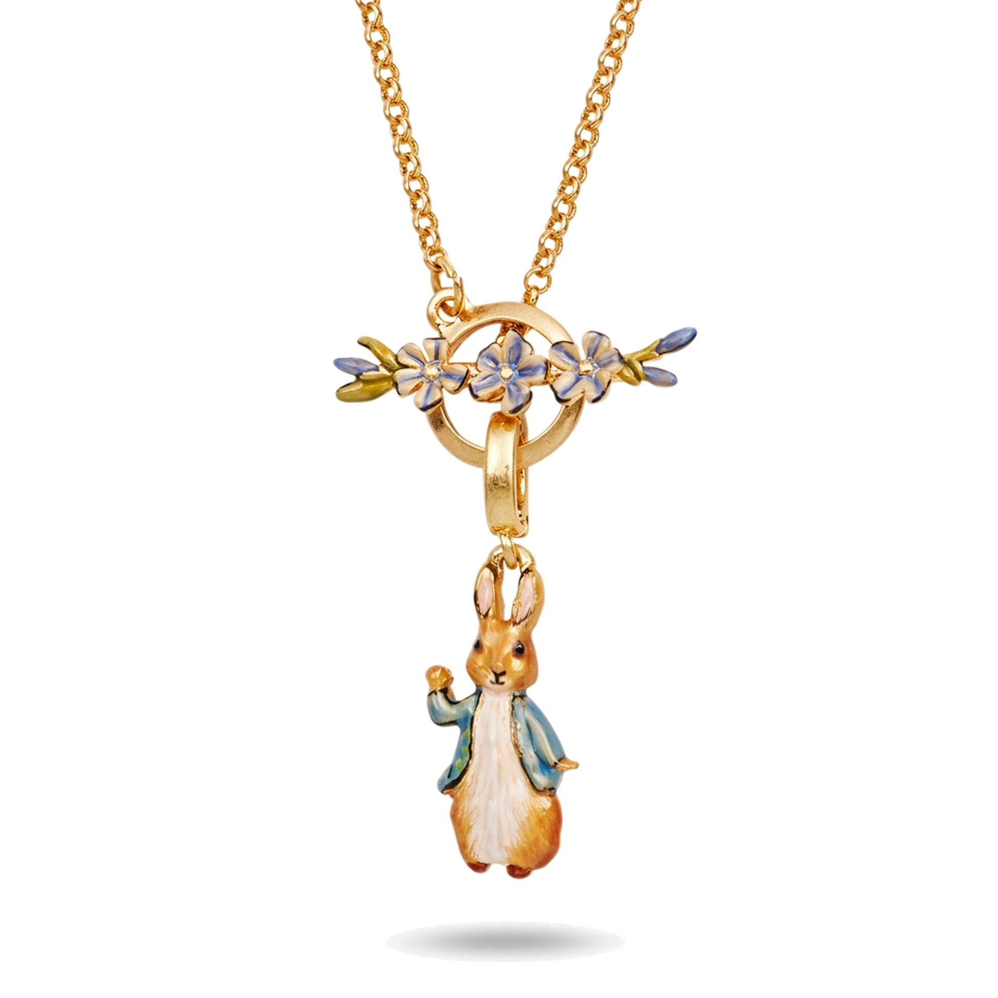 Peter Rabbit Forget-Me-Not Toggle Necklace on a pure white background
