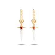 Rose Dagger Huggie Earrings on a pure white background