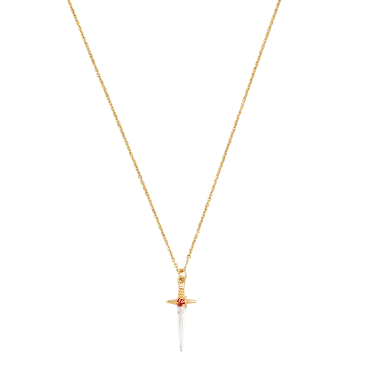 Rose Dagger Necklace draped to show the chain on white