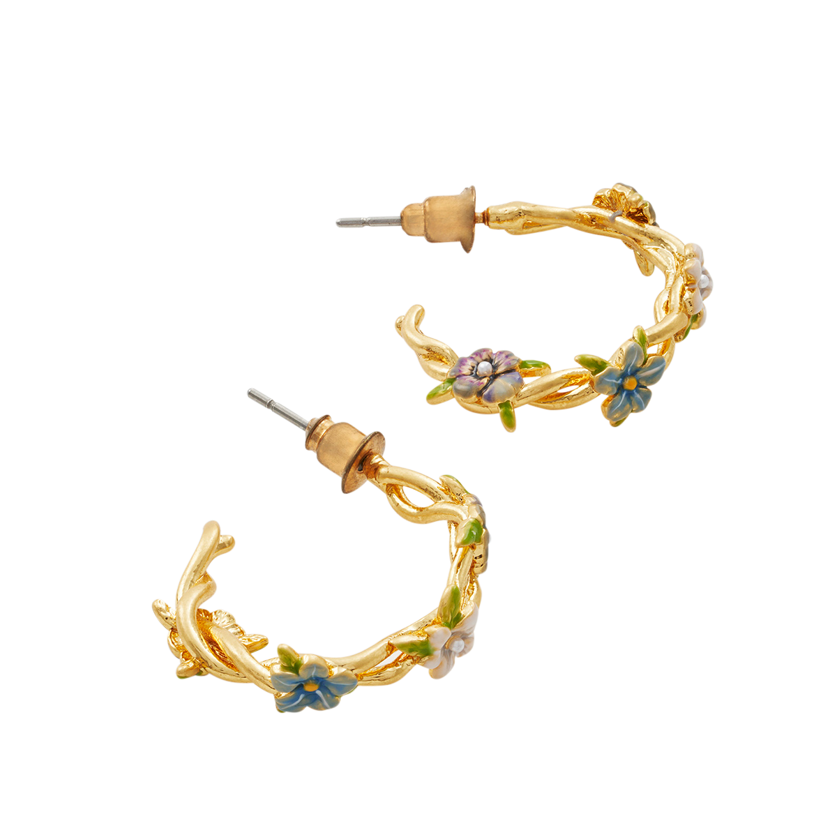 Wildflower Garden Hoop Earrings shown at an angle on white