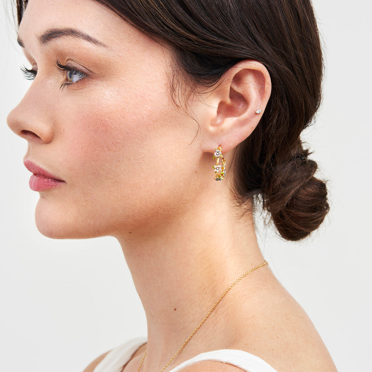 Model wearing the Wildflower Garden Hoop Earrings