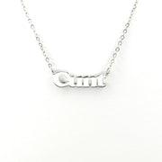 Fantastico silver pendant necklace with bold engraved lettering on a fine chain