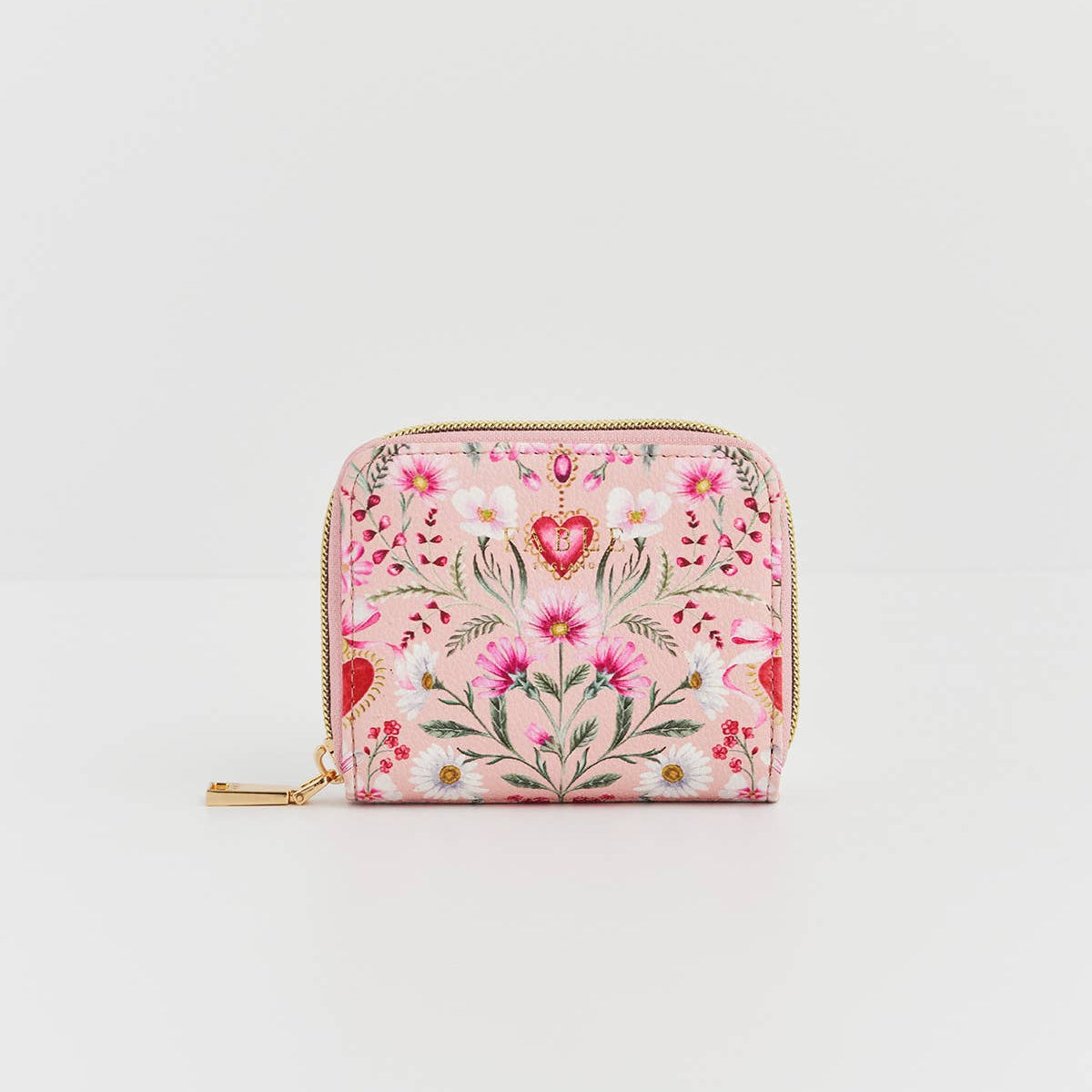 Front view of the purse with the zip pull visible on the left.