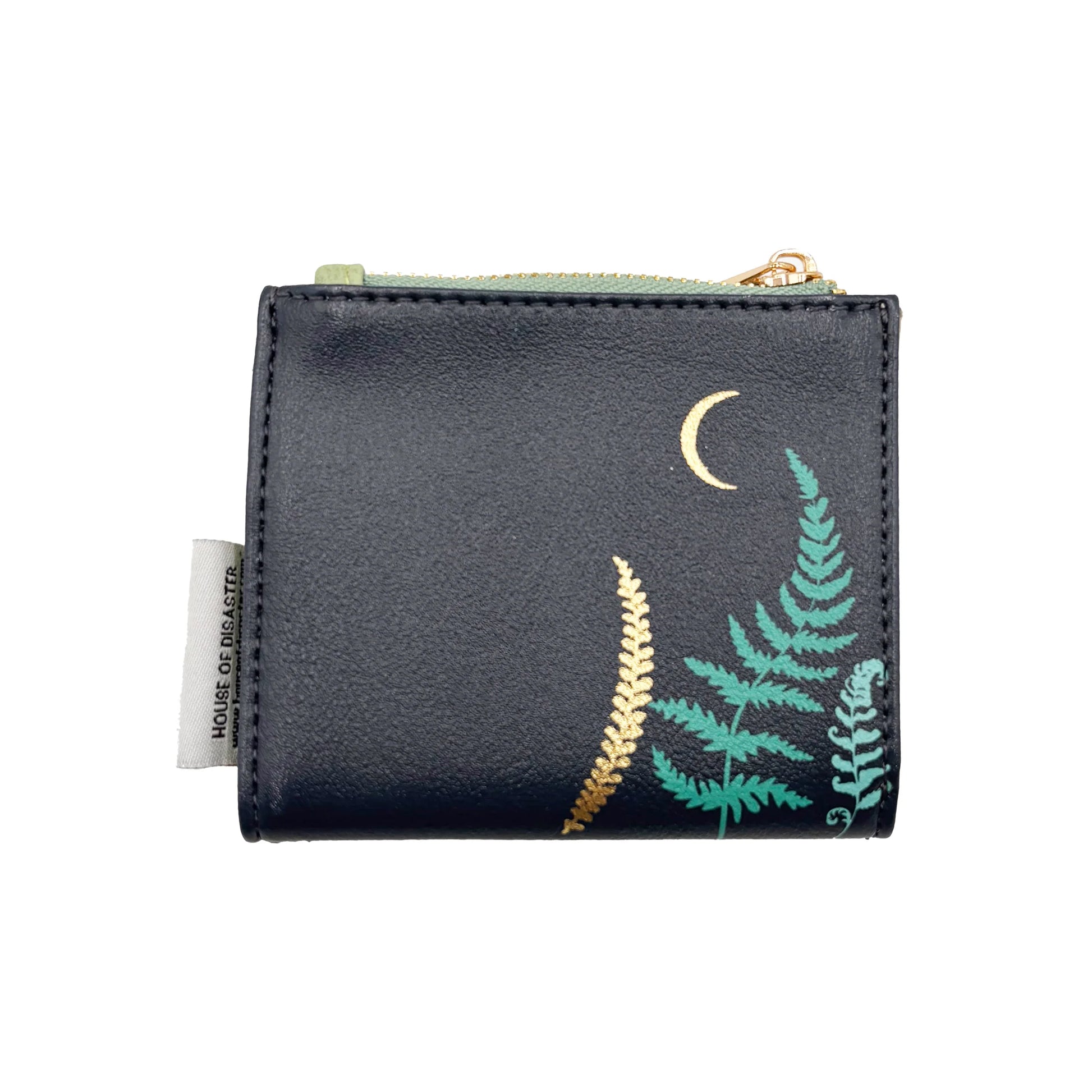 Back of fox cardholder with botanical illustration on faux leather