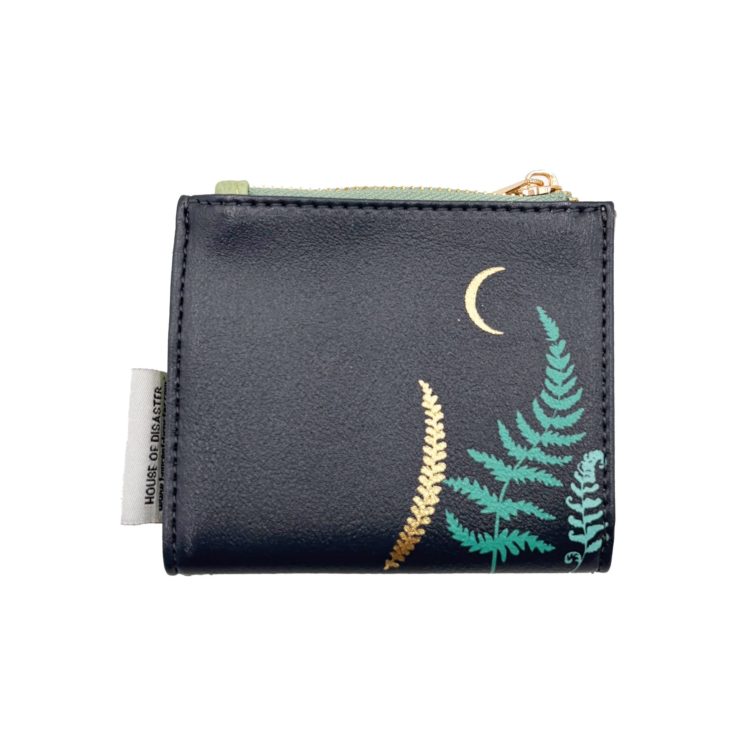 Back of fox cardholder with botanical illustration on faux leather