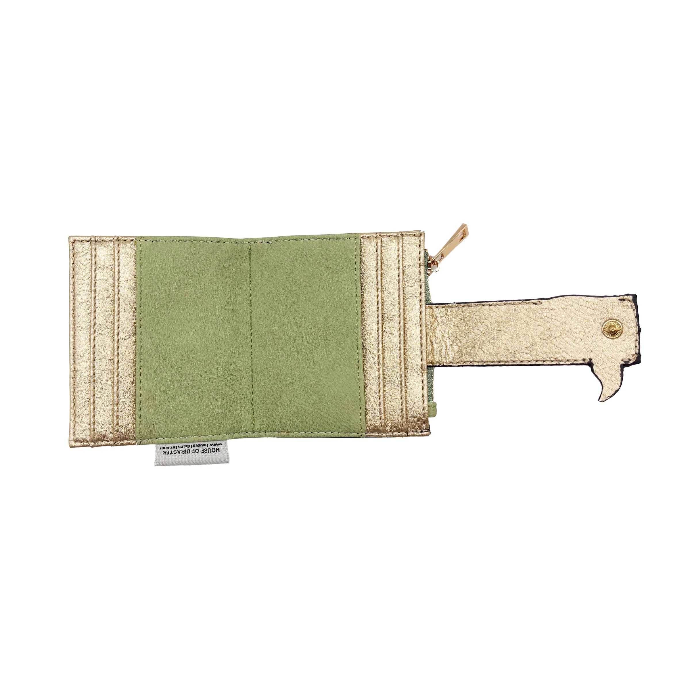 Interior view of fox foldover cardholder with card slots and lining