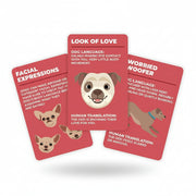 How To Speak Dog cards fanned out showing three behaviours on white