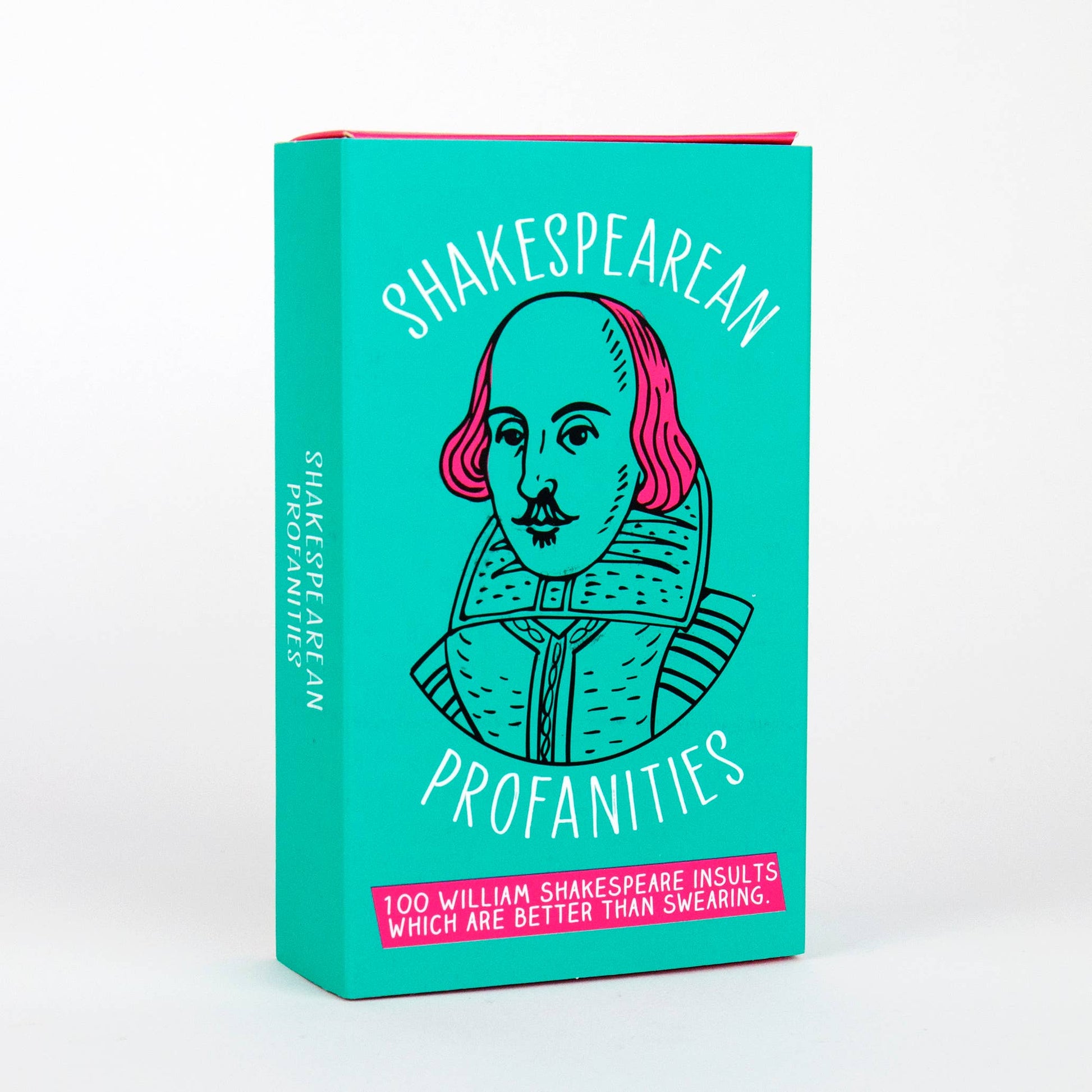Shakespearean Profanities card box standing angled on white background
