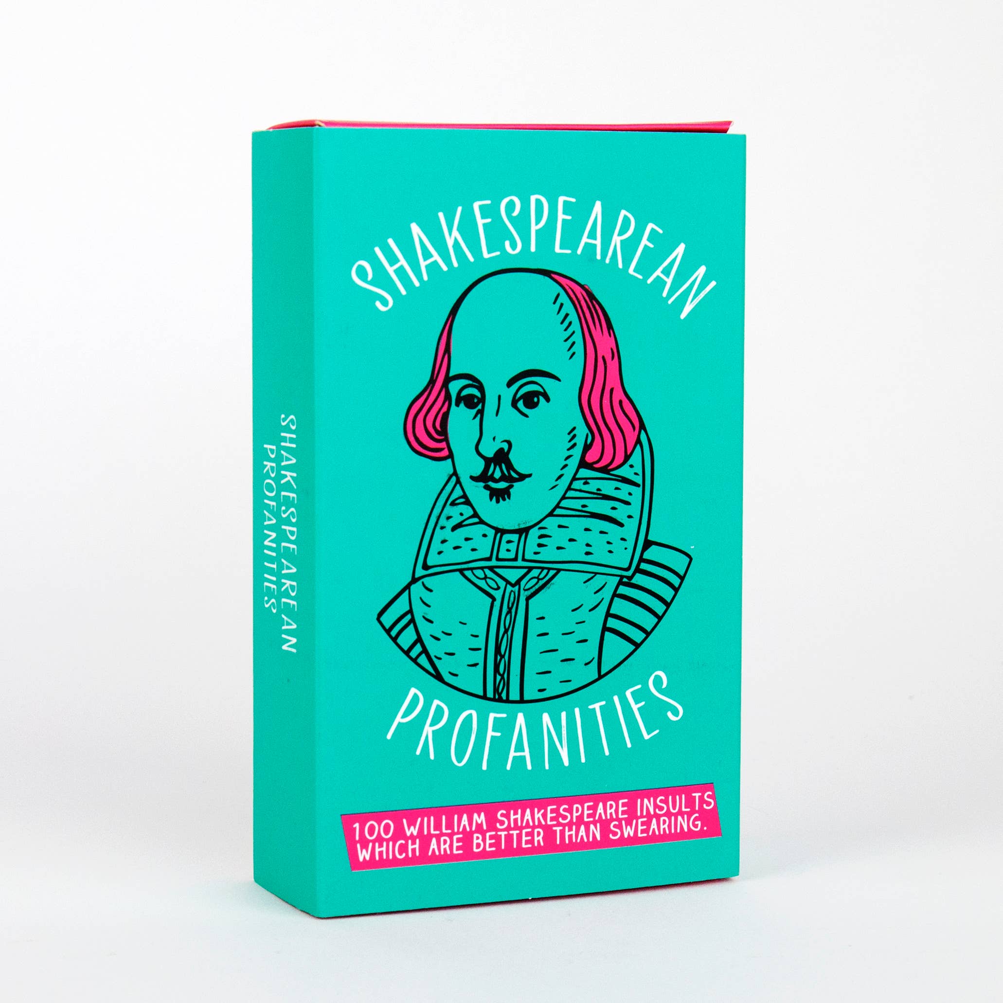 Shakespearean Profanities card box standing angled on white background