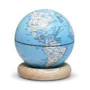Sky blue Gingko AtlasGlobe globe light on white ash base, pure white background