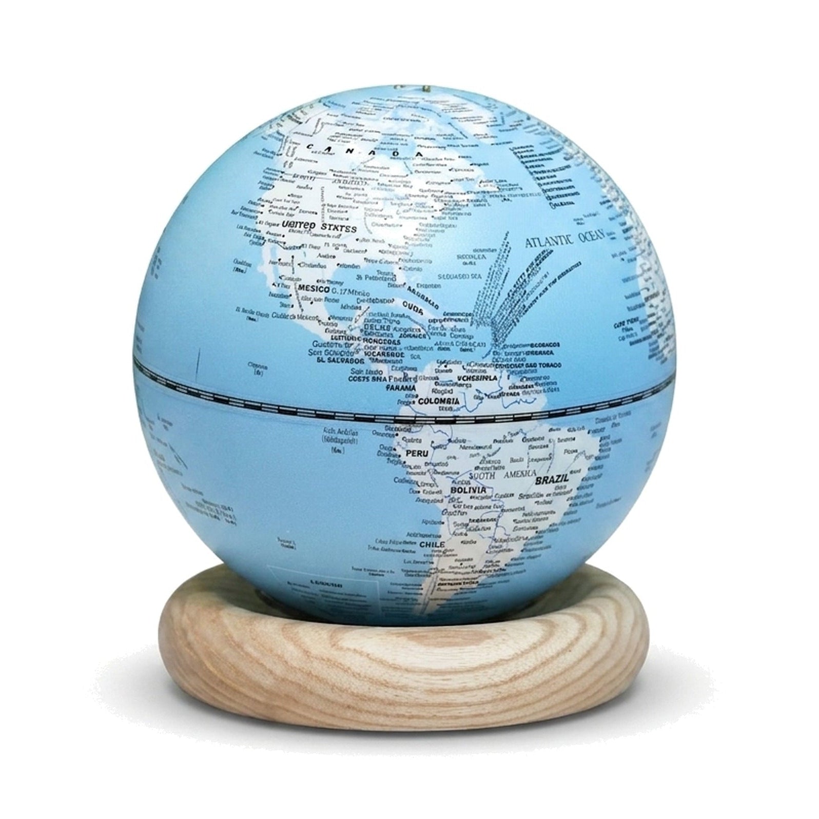Sky blue Gingko AtlasGlobe globe light on white ash base, pure white background