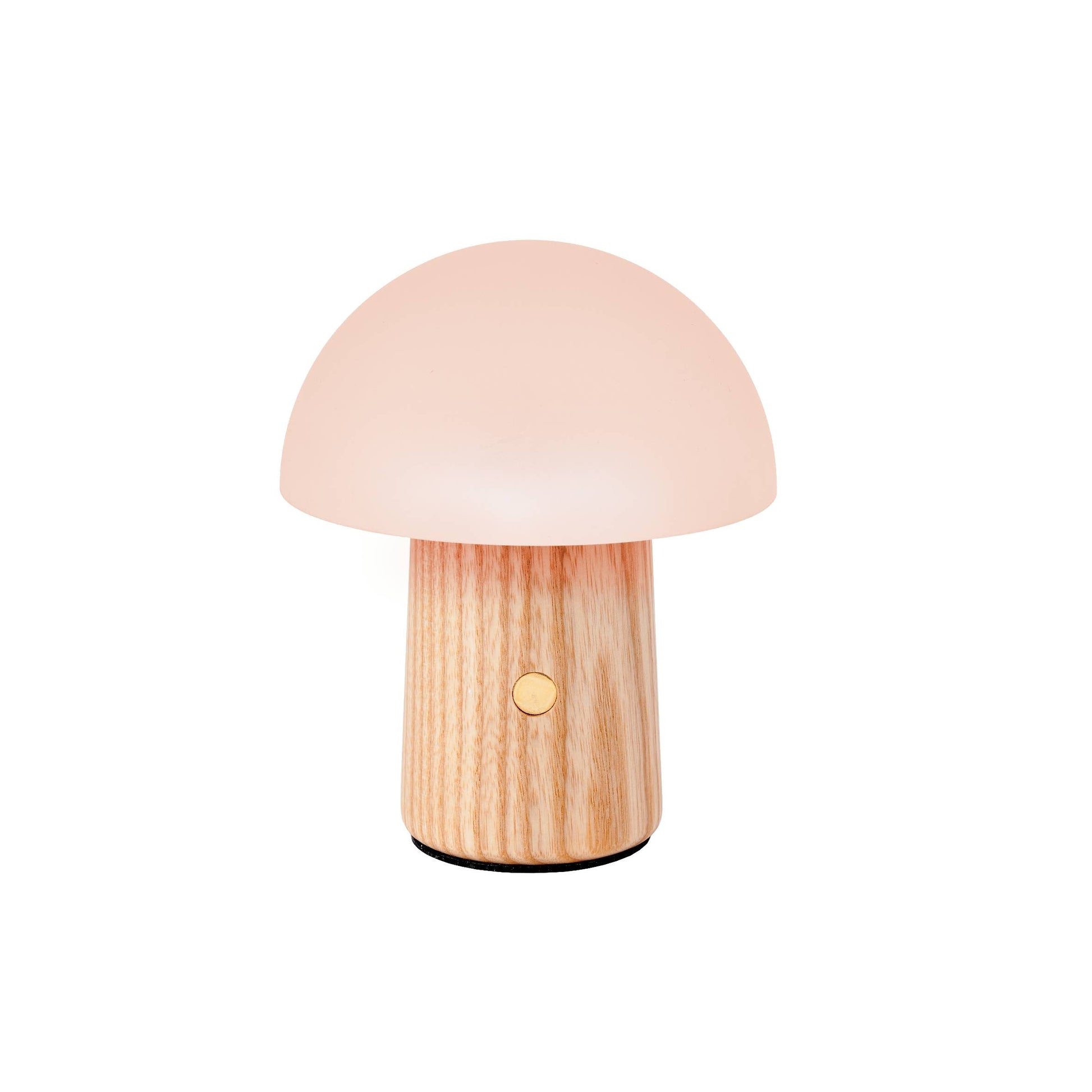 Ash Mini Alice Mushroom Lamp glowing soft pink on white background