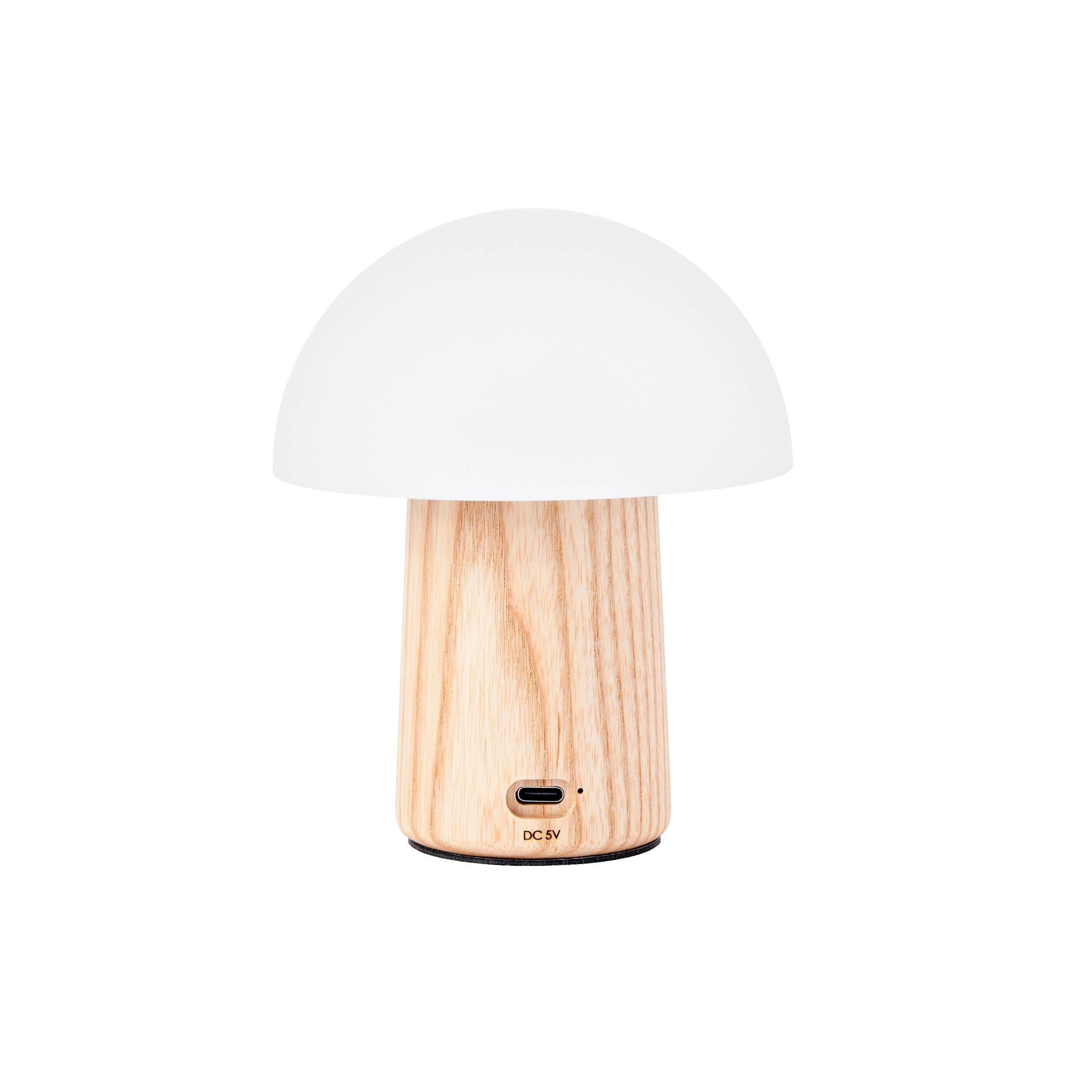 Alice Mushroom Lamp back view showing USB-C charging port on white background