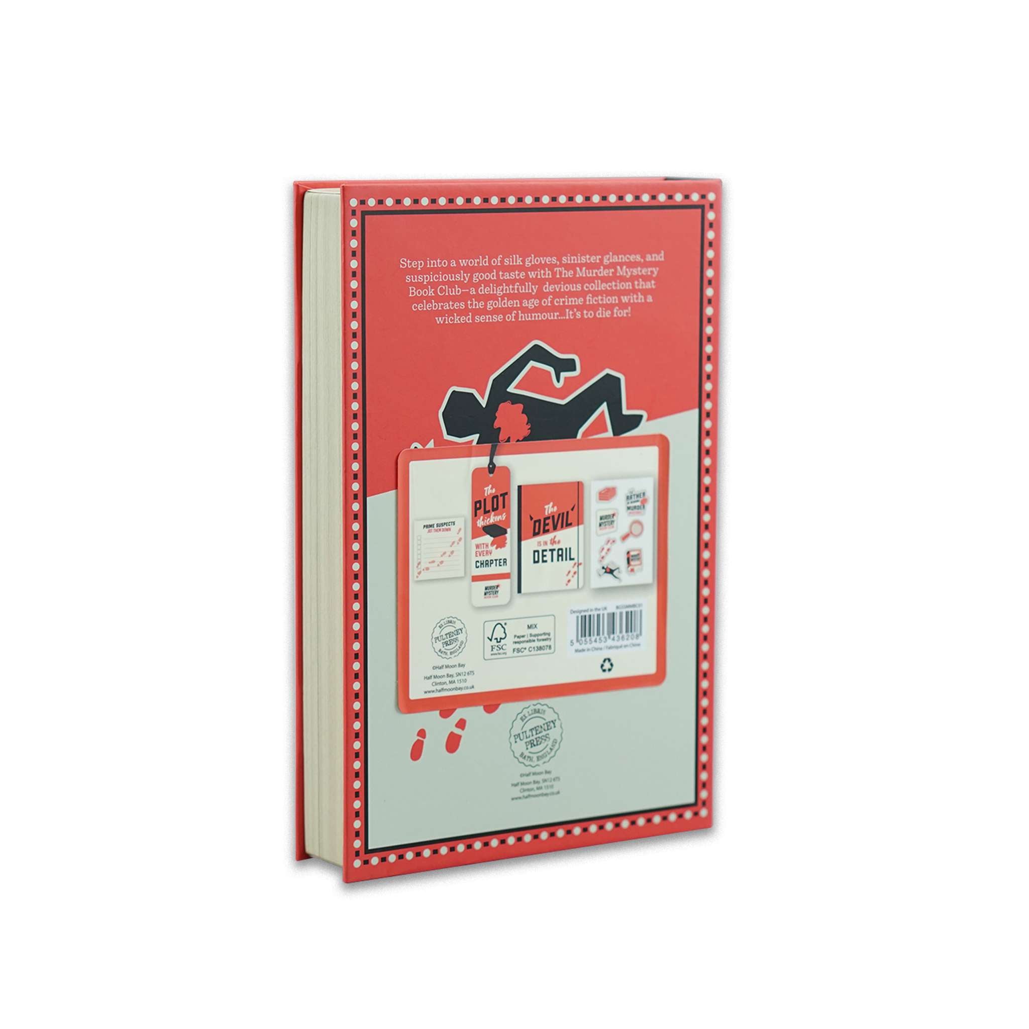 Back of the Murder Mystery stationery gift box listing the contents