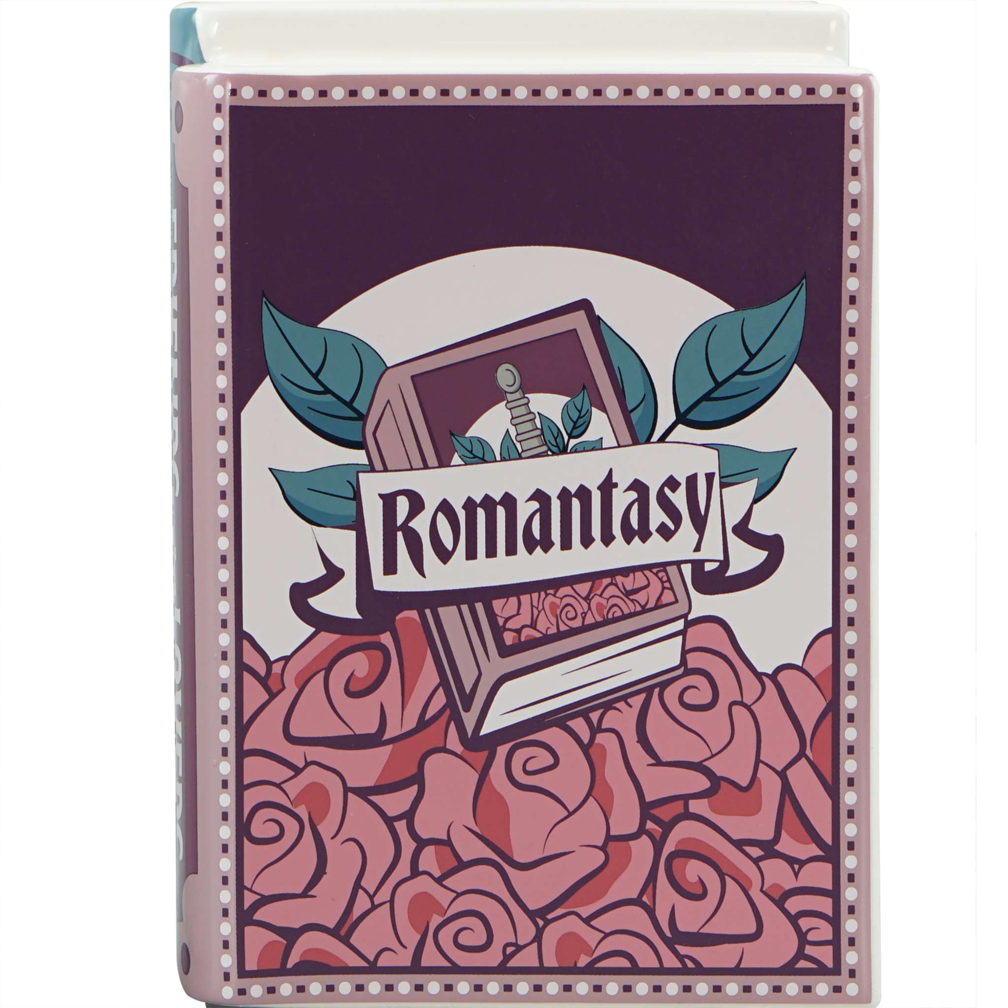 Romantasy gift box artwork with roses and an open book