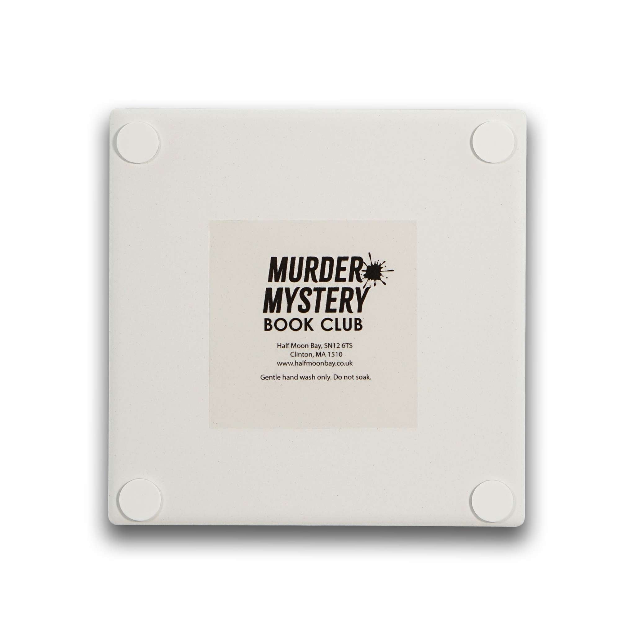 Back of the Solving Crimes coaster showing the feet and label