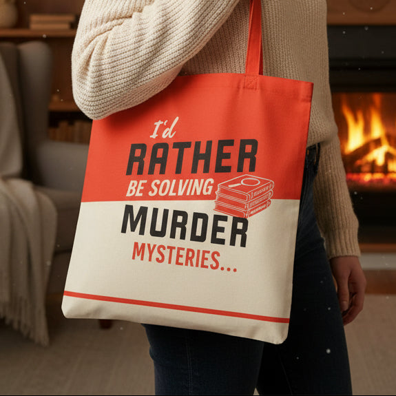 Close detail of the book stack slogan print on the tote bag
