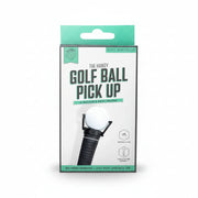 Handy golf ball pick up tool in retail packaging on green.