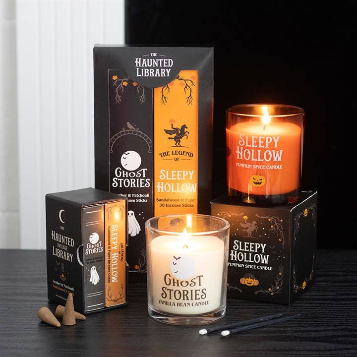 Haunted Library Halloween incense cones in a styled setting