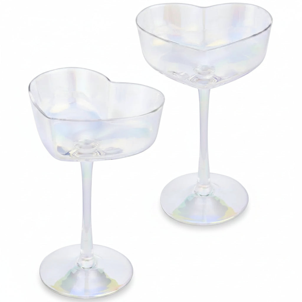 Heart-shaped iridescent champagne coupes
