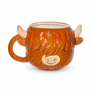 Highland cow mug from the side showing fluffy fringe and facial details