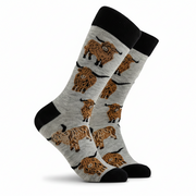 Highland Cow 'Och Aye the Moo!' novelty socks in grey, UK size 9-12