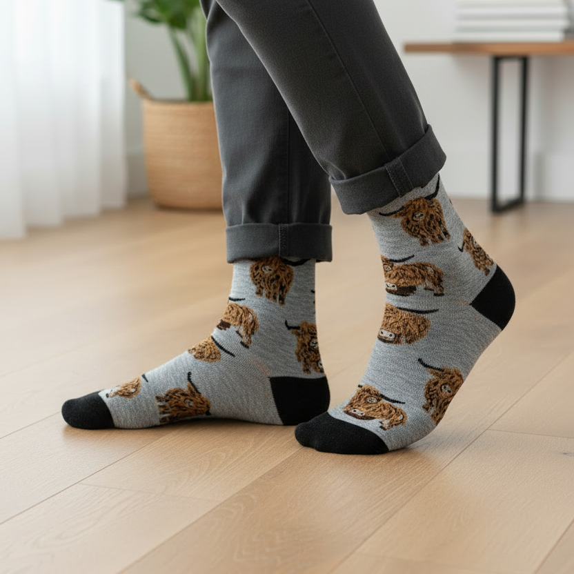 Highland Cow Socks - Och Aye the Moo! (Grey)