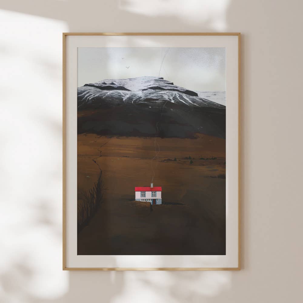 Icelandic Retreat landscape art print of a shelter in the wilderness