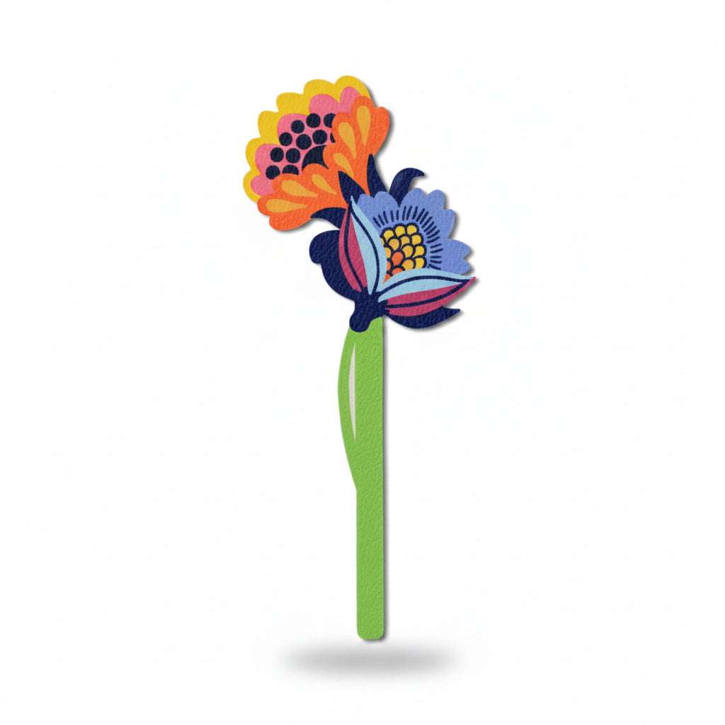 Folky flower bookmark front view and close-up on white background