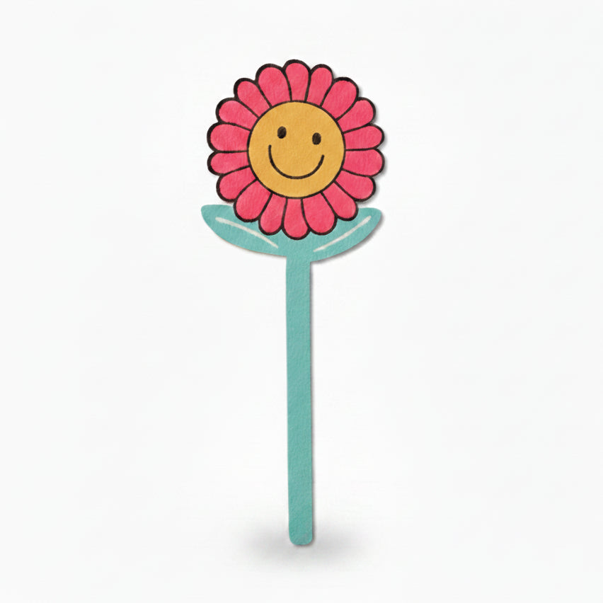 Smiley flower bookmark front view and close-up on white background