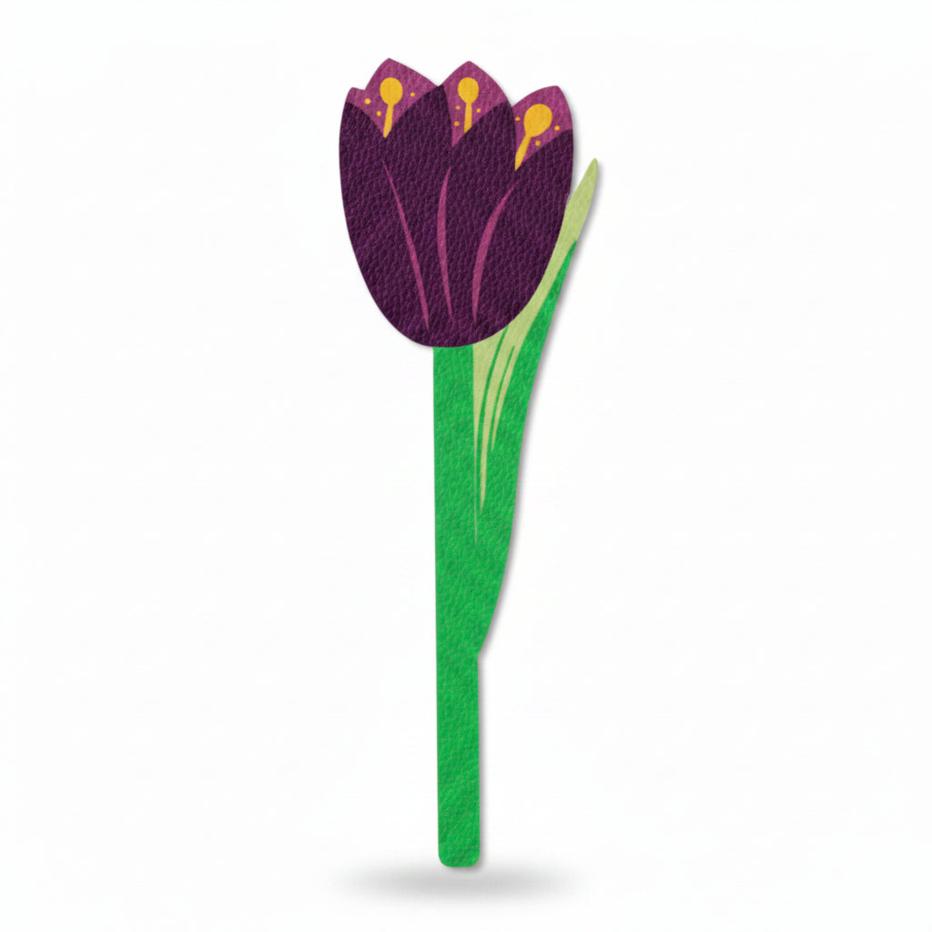 Purple tulip bookmark front view on white background