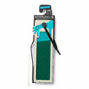 Green reading aid bookmark and its packaging shown on an open book