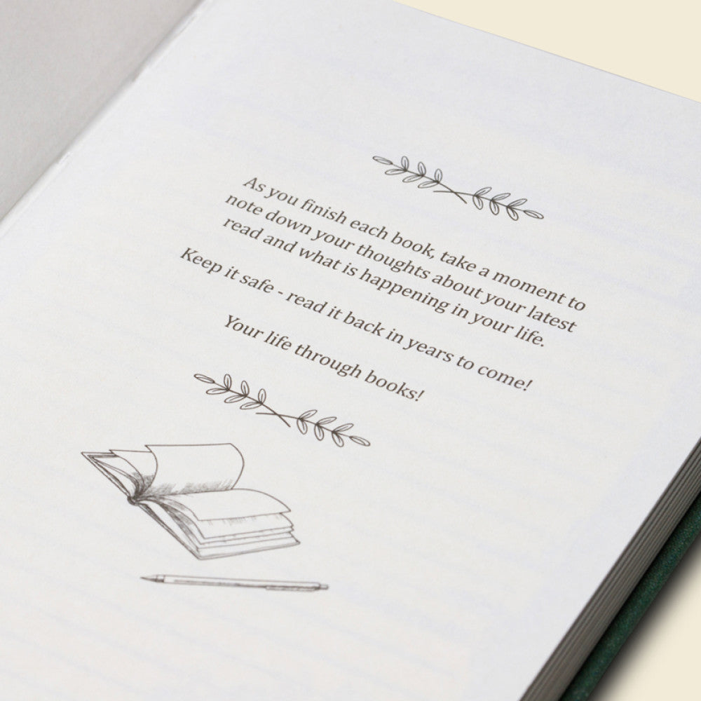 Printed page inside the reading journal with an illustrated quote
