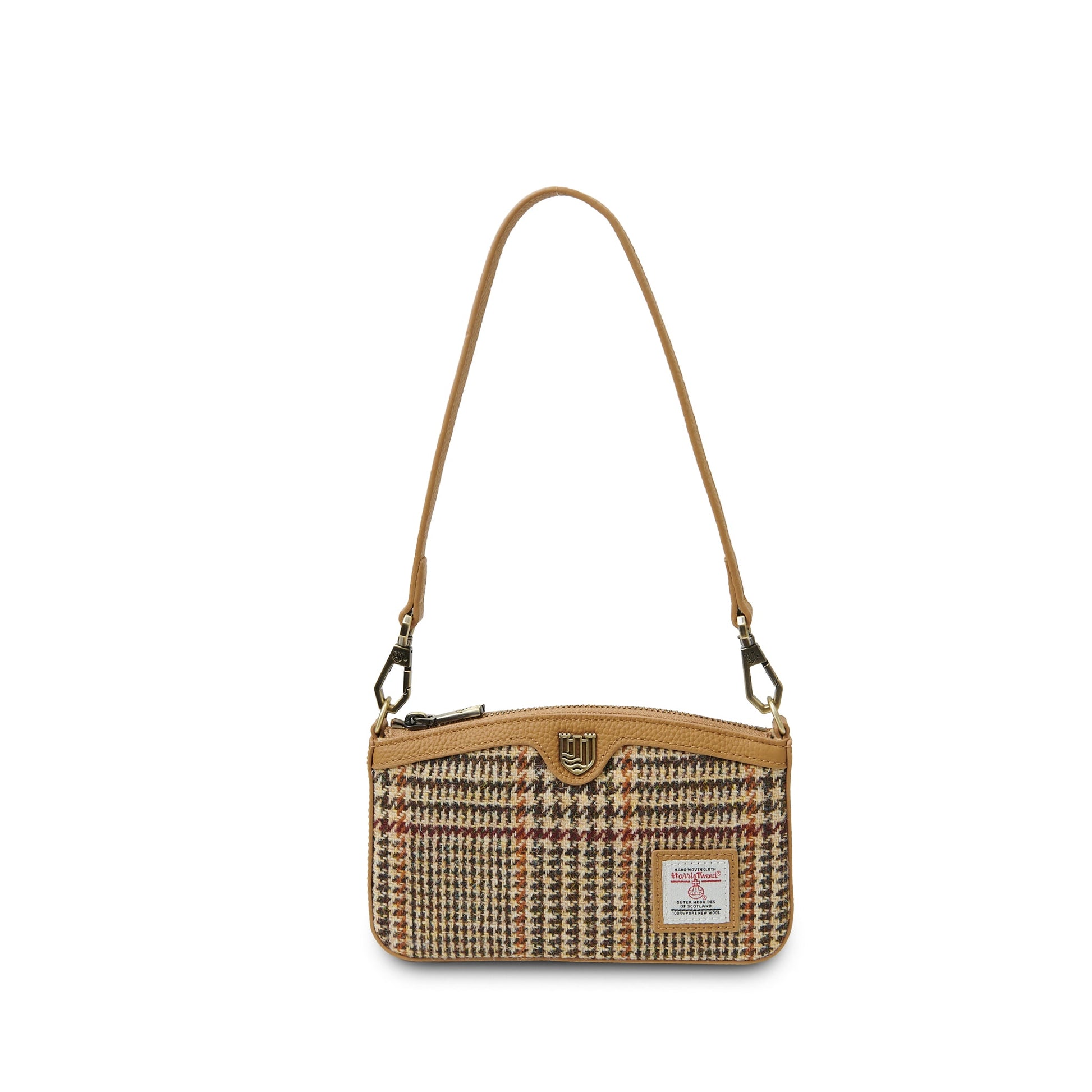 Ailsa beige dogtooth Harris Tweed purse front view on white background