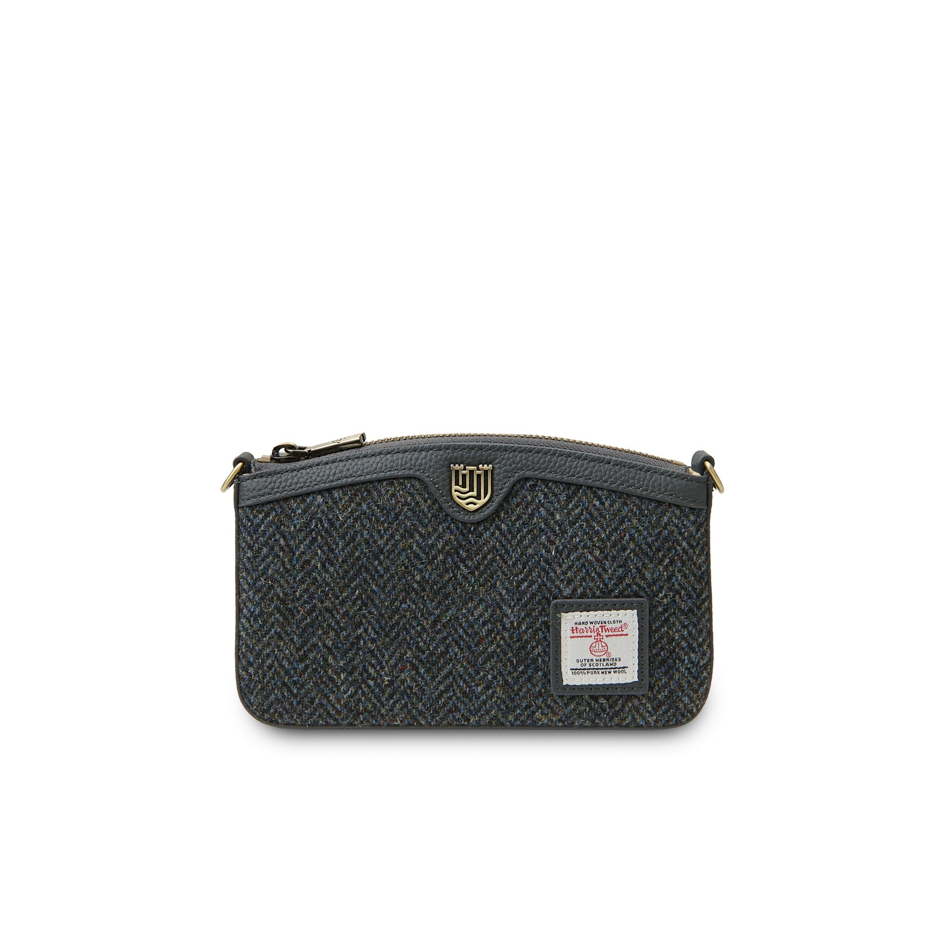 Ailsa black grey herringbone purse back view on white background