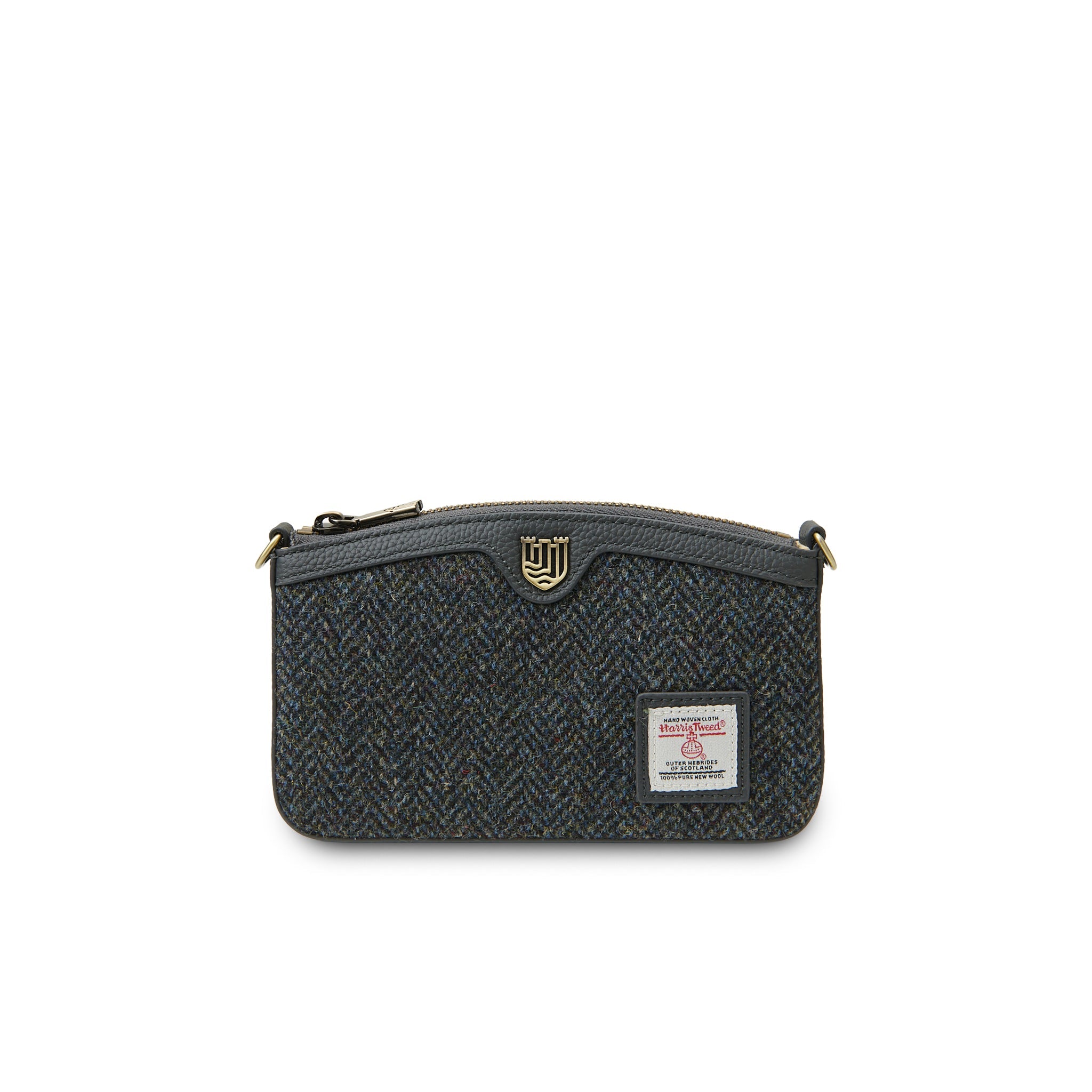 Ailsa black grey herringbone purse back view on white background