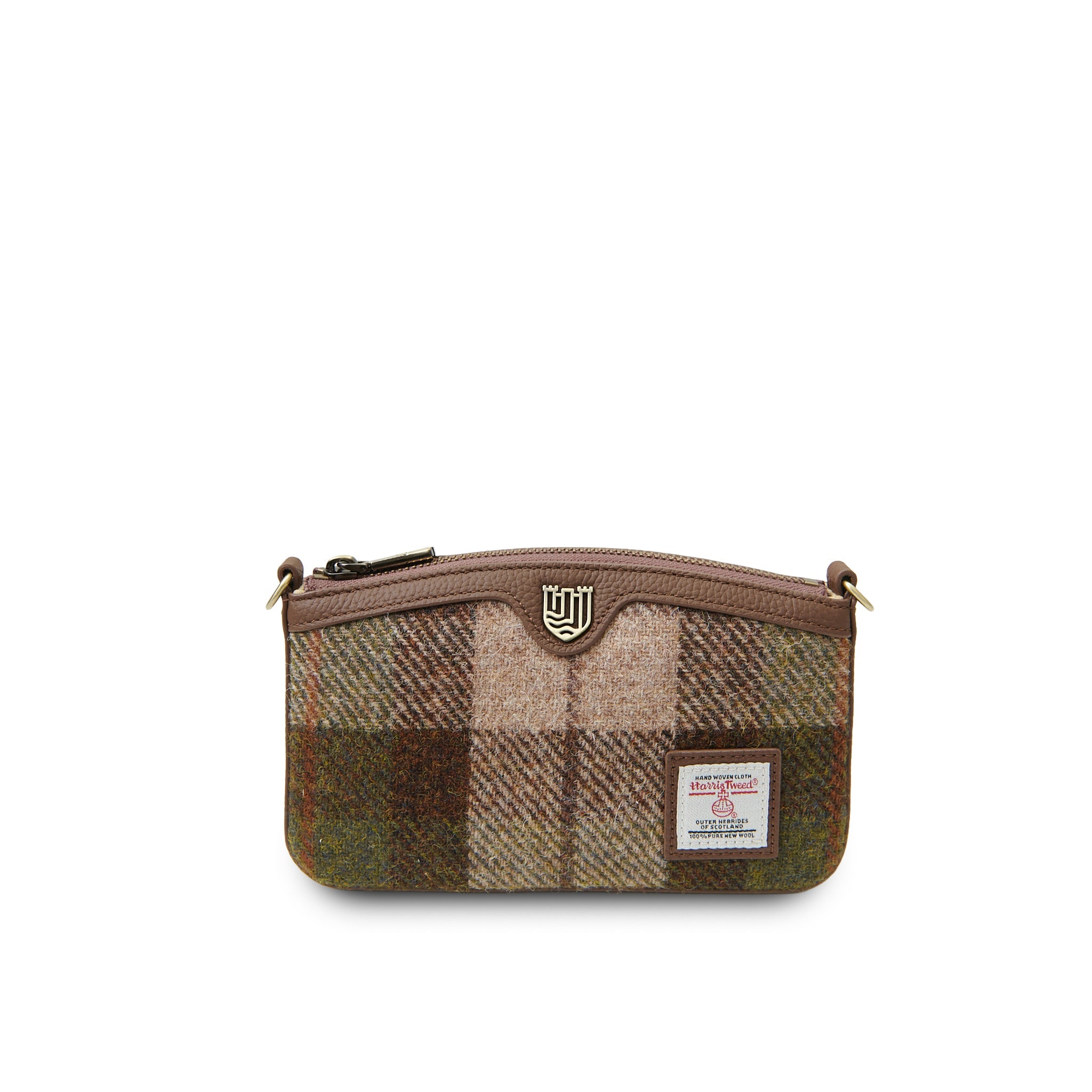 Ailsa chestnut tartan Harris Tweed purse back view on white background
