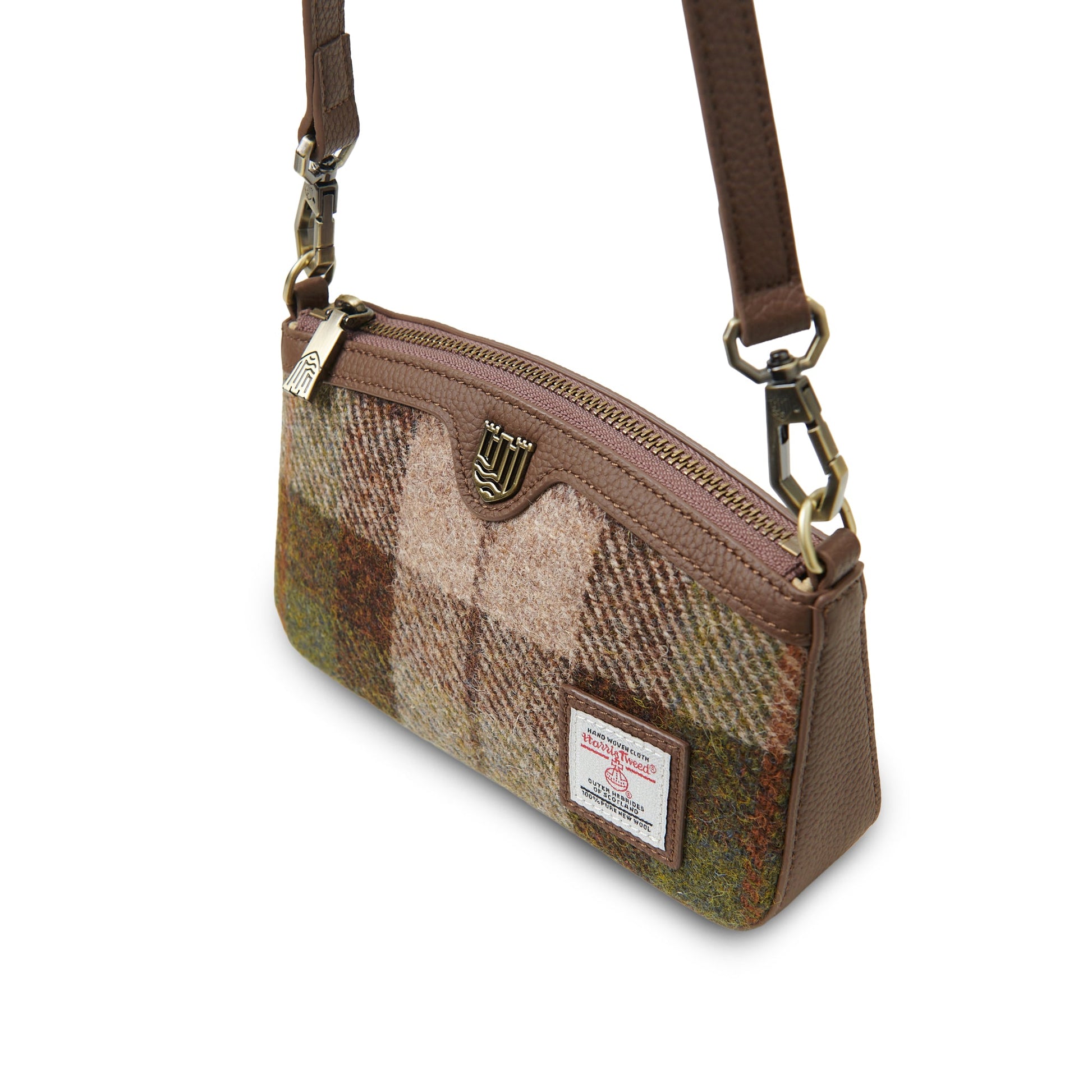 Ailsa chestnut tartan purse open showing interior on white background