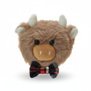 Angus Highland cow magnet front view with tartan bow tie on white background