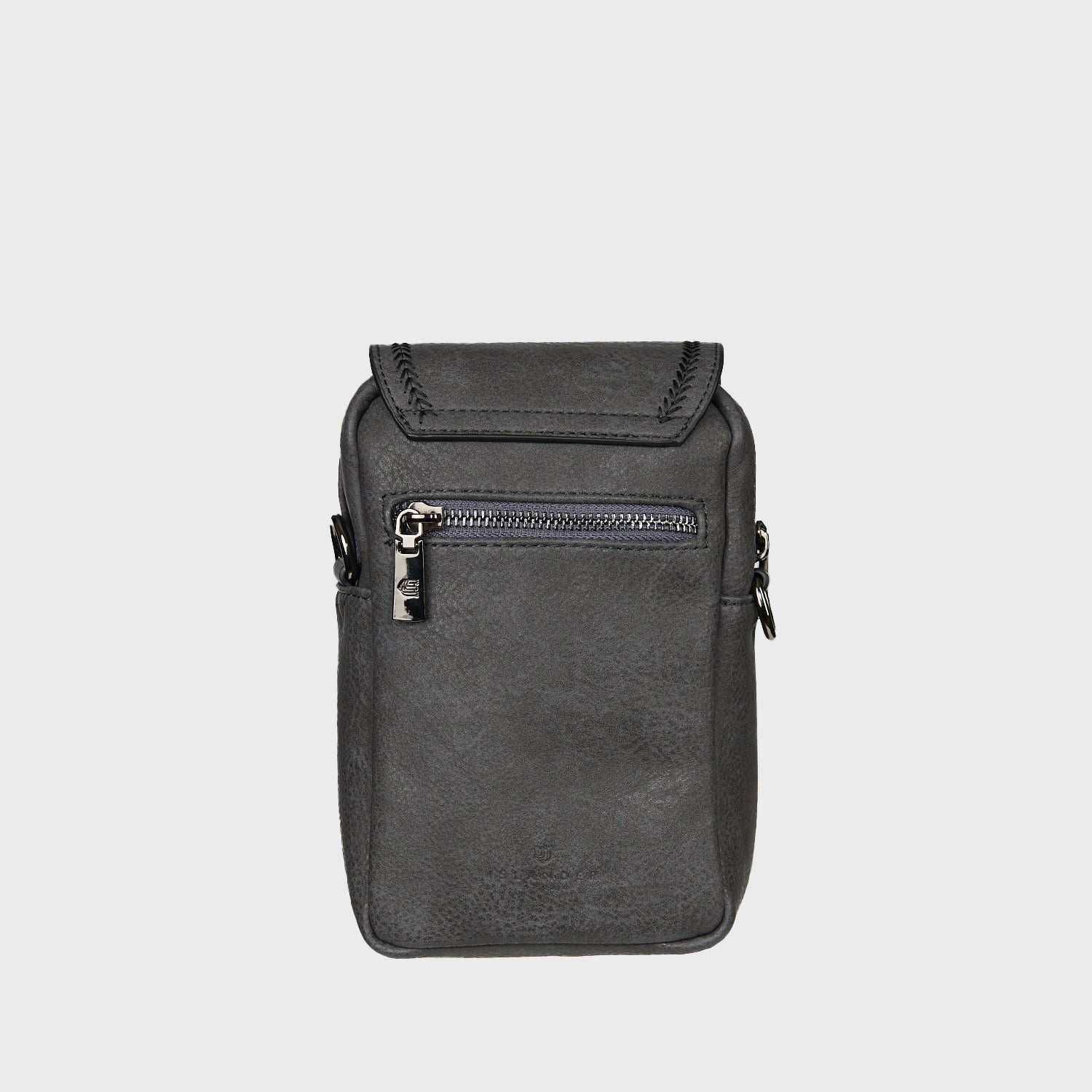 Back of the black Baby Jura crossbody in plain vegan leather