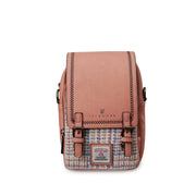 Pink and purple mini dogtooth Baby Jura crossbody, front view
