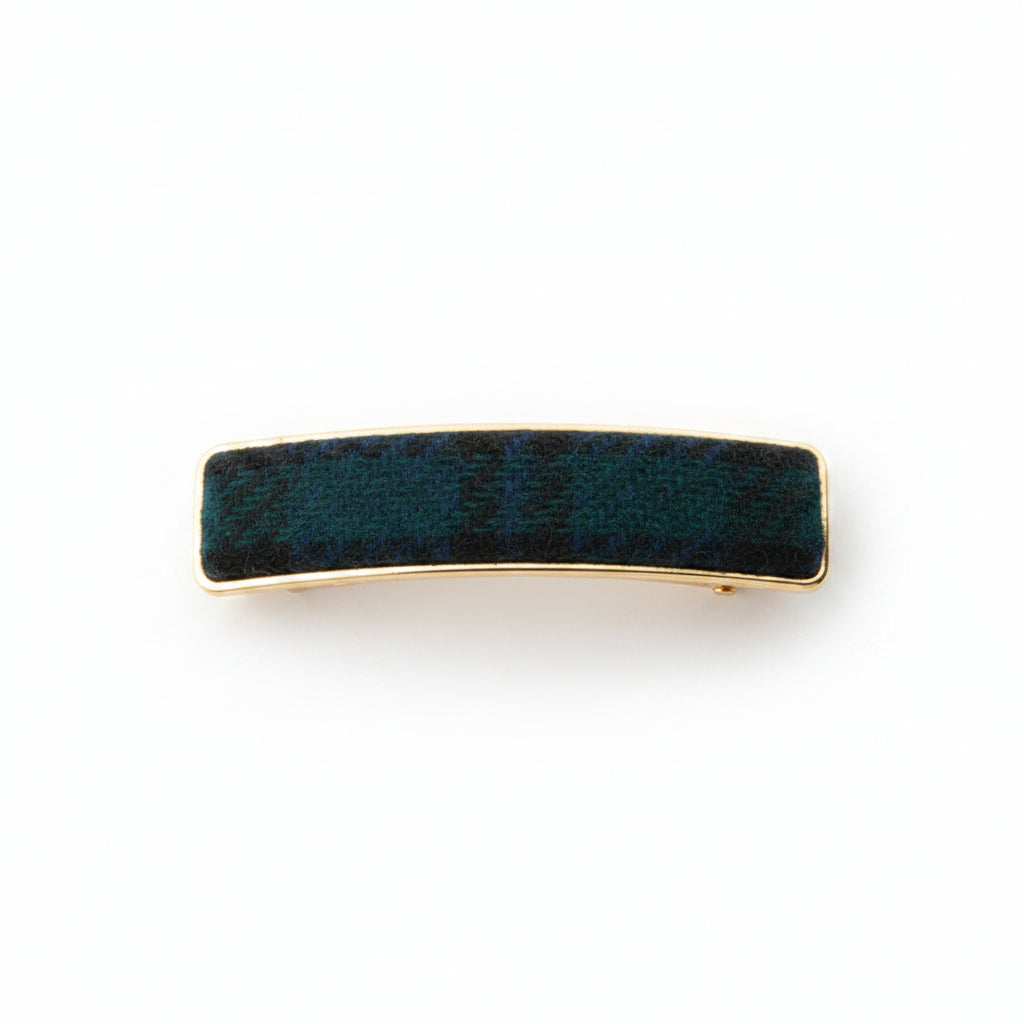 Black Watch tartan Harris Tweed barrette clip on white background