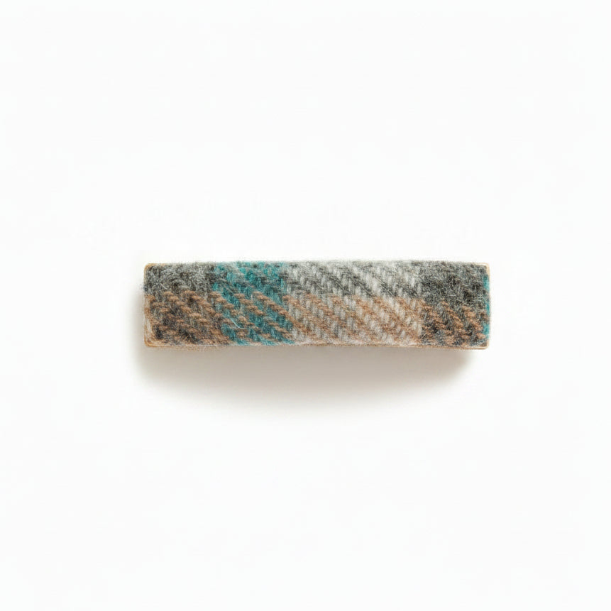 Islander tartan Harris Tweed barrette clip on white background