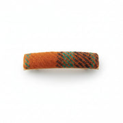 Orange-teal tartan Harris Tweed barrette clip on white background