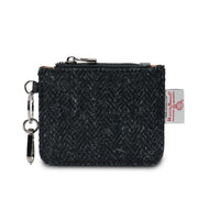 Harris Tweed® Black Herringbone card zip wallet with leather front and zip closure by Islander.