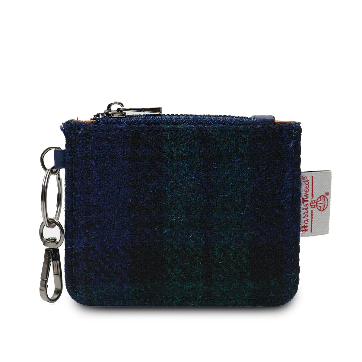 Harris Tweed® Black Watch Tartan card zip wallet with leather trim and keychain by Islander.