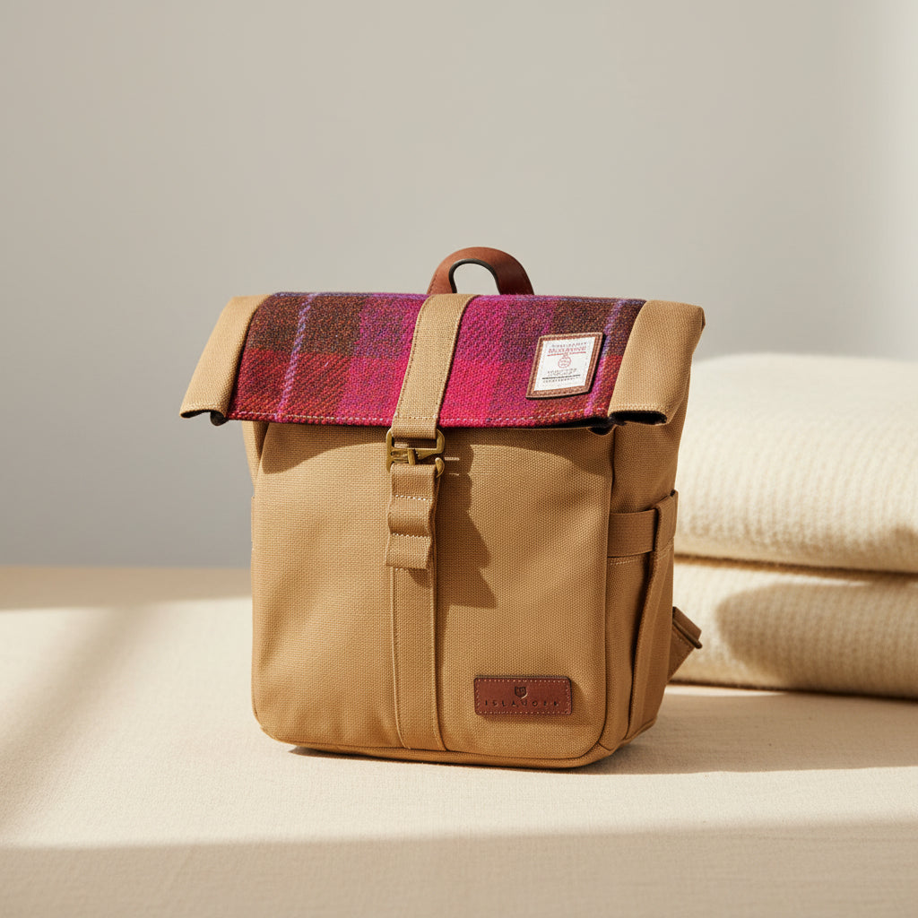 Fuchsia tartan canvas lunch bag styled for a picnic