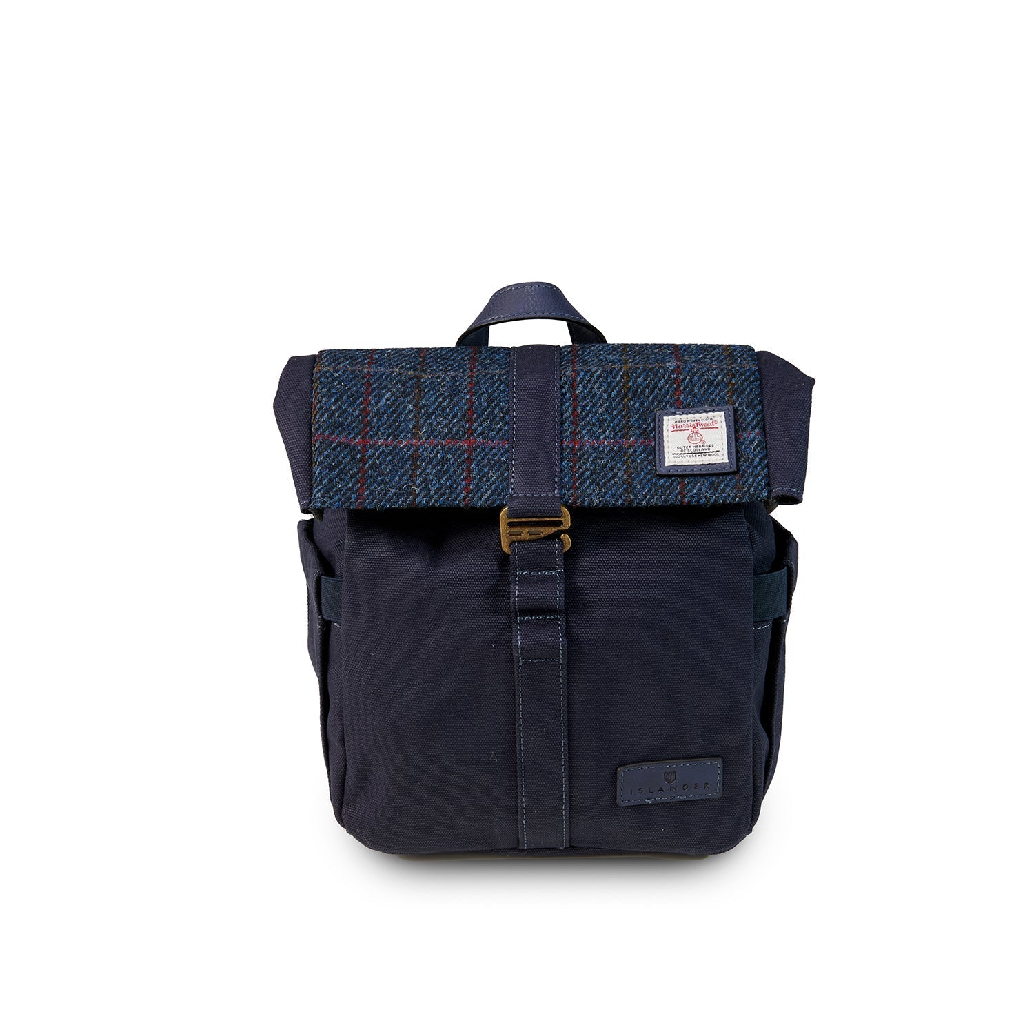 Navy over-check canvas lunch bag with shoulder strap