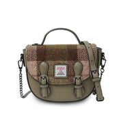 Chestnut tartan Harris Tweed cobble satchel, front view